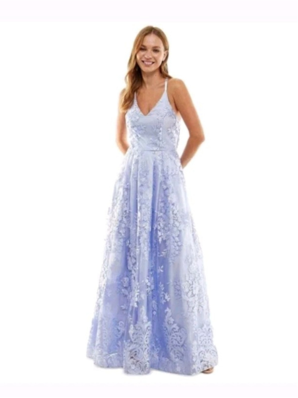 BCX Juniors Purple Floral Embroidered Gown Dress - Size 1- Purple